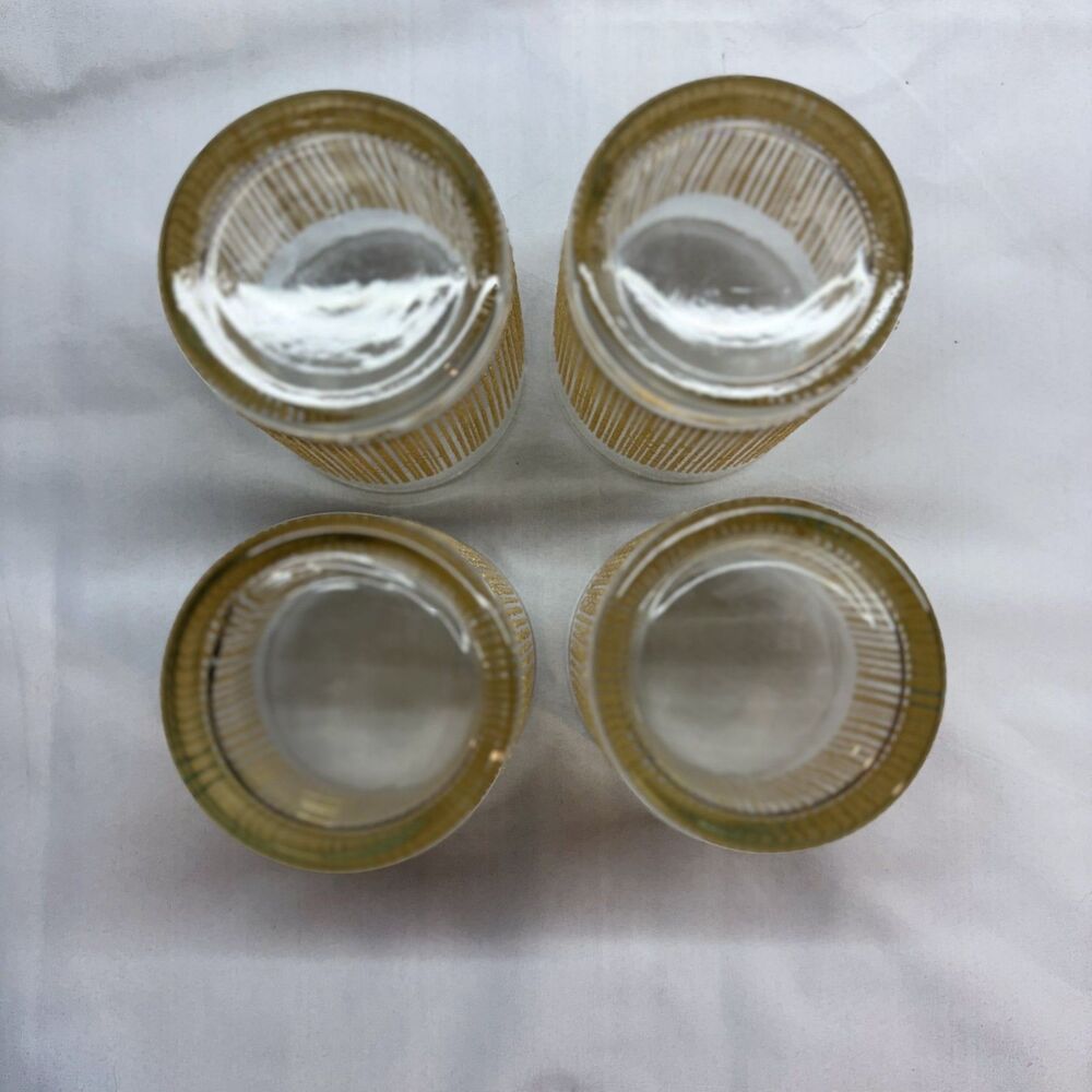 Vintage Georges Briard Gold Icicle Lowball Barware Glasses Textured Lot of 4 - Picture 3 of 10